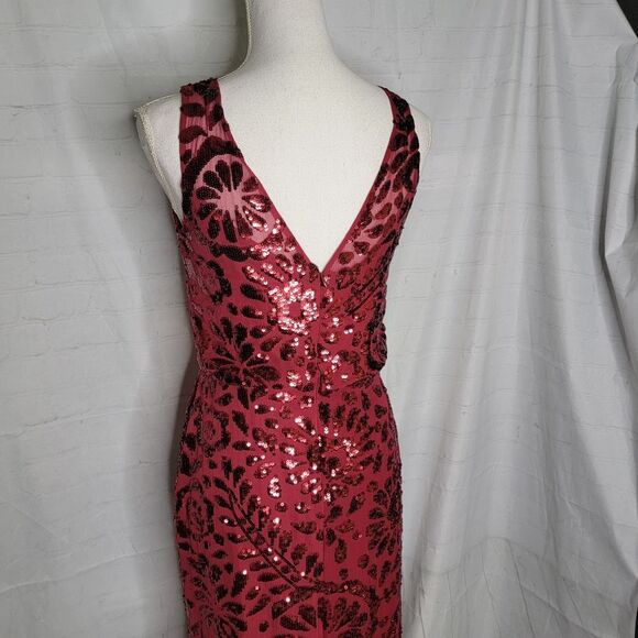 Aidan Mattox Full-length Sequin Merlot Floral-Print Gown Size 6 - Picture 6 of 12
